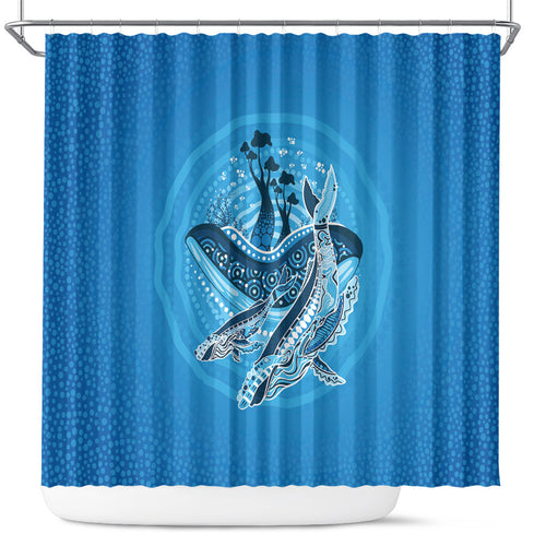 Aboriginal Ocean Whale Shower Curtain Dot Art Dreamtime Tree of Life