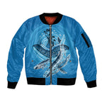 Aboriginal Ocean Whale Sleeve Zip Bomber Jacket Dot Art Dreamtime Tree of Life