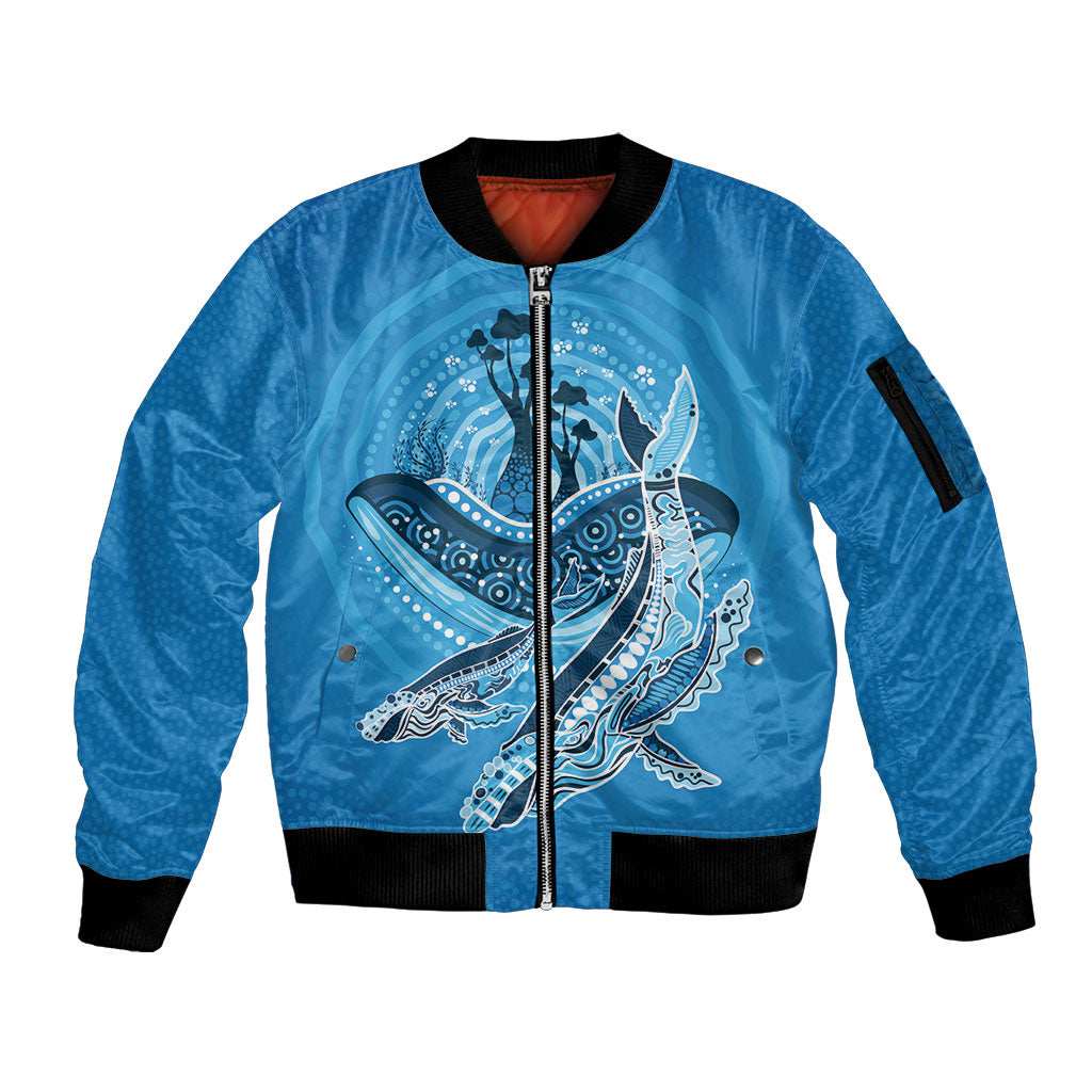 Aboriginal Ocean Whale Sleeve Zip Bomber Jacket Dot Art Dreamtime Tree of Life