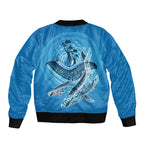 Aboriginal Ocean Whale Sleeve Zip Bomber Jacket Dot Art Dreamtime Tree of Life