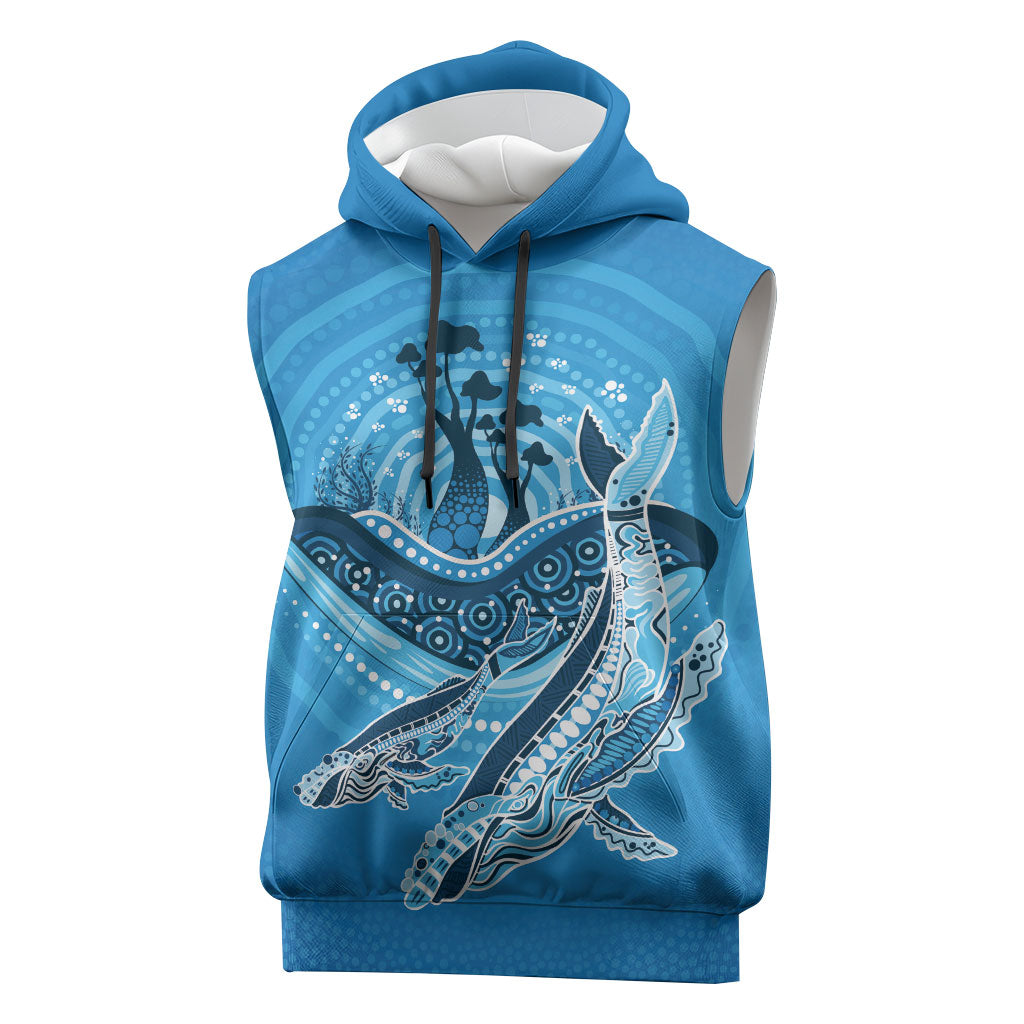 Aboriginal Ocean Whale Sleeveless Hoodie Dot Art Dreamtime Tree of Life