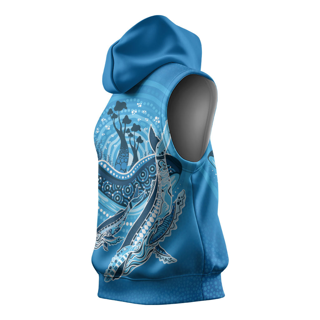 Aboriginal Ocean Whale Sleeveless Hoodie Dot Art Dreamtime Tree of Life