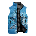 Aboriginal Ocean Whale Sleeveless Puffer Jacket Dot Art Dreamtime Tree of Life