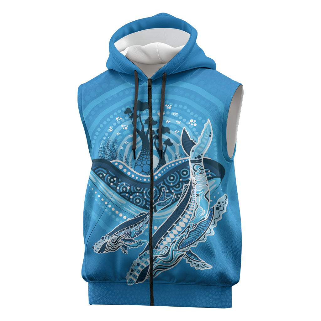 Aboriginal Ocean Whale Sleeveless Zip Hoodie Dot Art Dreamtime Tree of Life