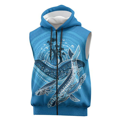 Aboriginal Ocean Whale Sleeveless Zip Hoodie Dot Art Dreamtime Tree of Life