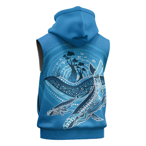 Aboriginal Ocean Whale Sleeveless Zip Hoodie Dot Art Dreamtime Tree of Life