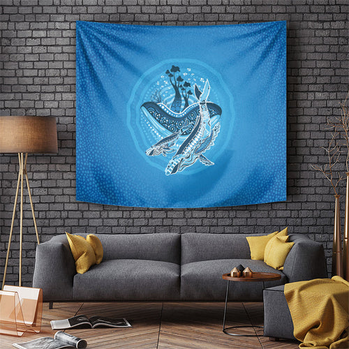 Aboriginal Ocean Whale Tapestry Dot Art Dreamtime Tree of Life