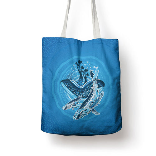 Aboriginal Ocean Whale Tote Bag Dot Art Dreamtime Tree of Life