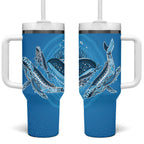 Aboriginal Ocean Whale Tumbler With Handle Dot Art Dreamtime Tree of Life