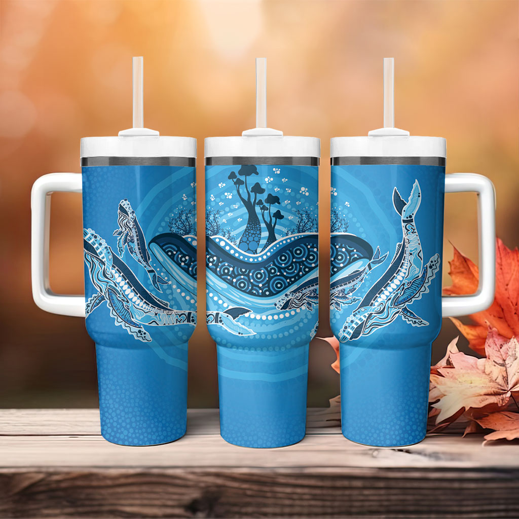 Aboriginal Ocean Whale Tumbler With Handle Dot Art Dreamtime Tree of Life