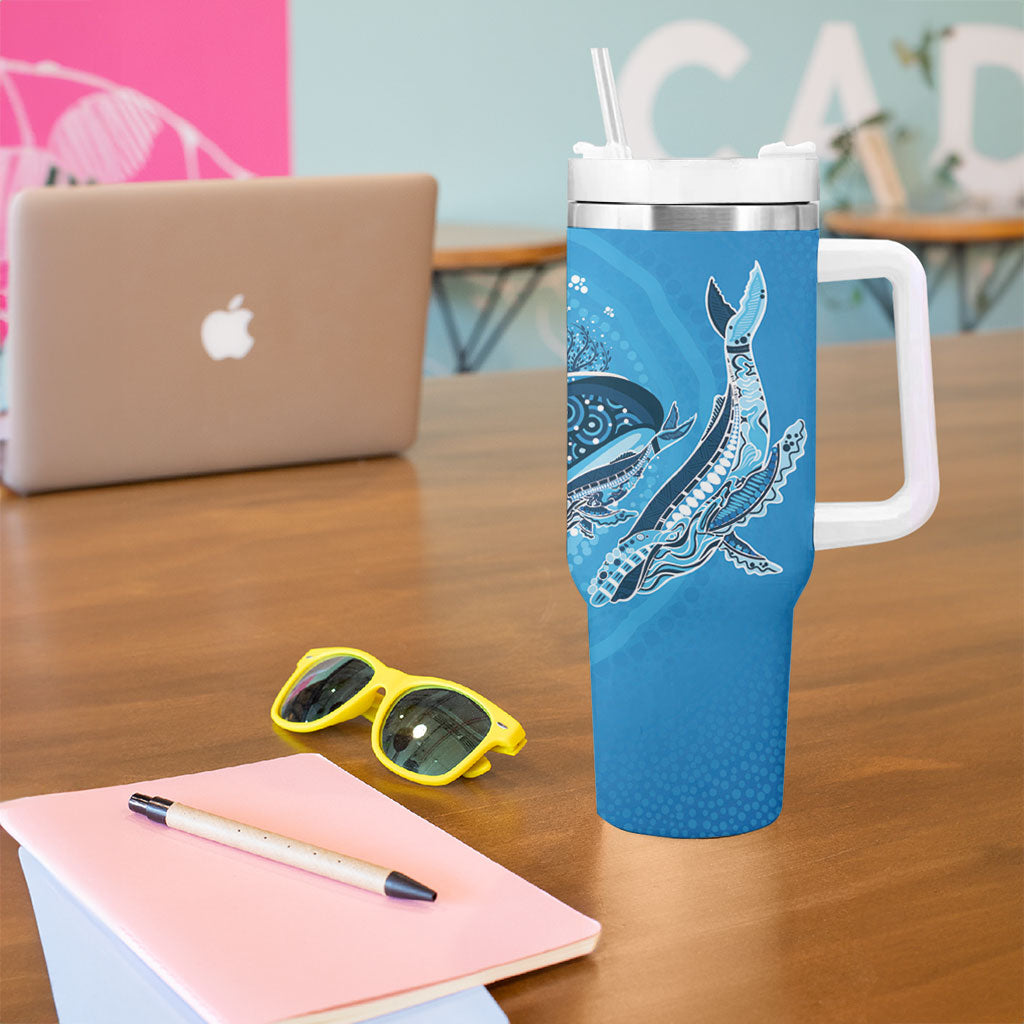 Aboriginal Ocean Whale Tumbler With Handle Dot Art Dreamtime Tree of Life