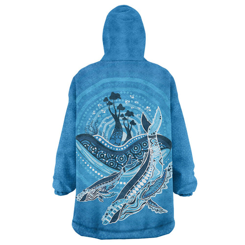 Aboriginal Ocean Whale Wearable Blanket Hoodie Dot Art Dreamtime Tree of Life