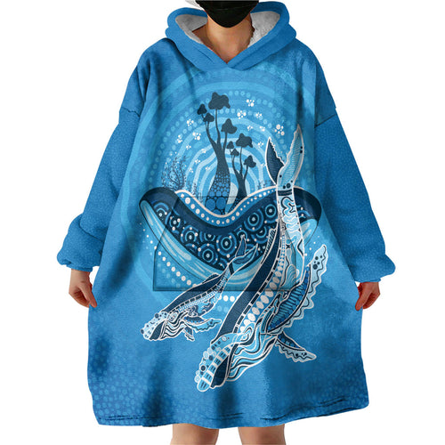 Aboriginal Ocean Whale Wearable Blanket Hoodie Dot Art Dreamtime Tree of Life