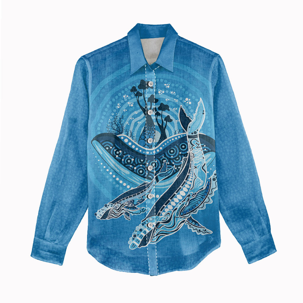 Aboriginal Ocean Whale Women Casual Shirt Dot Art Dreamtime Tree of Life
