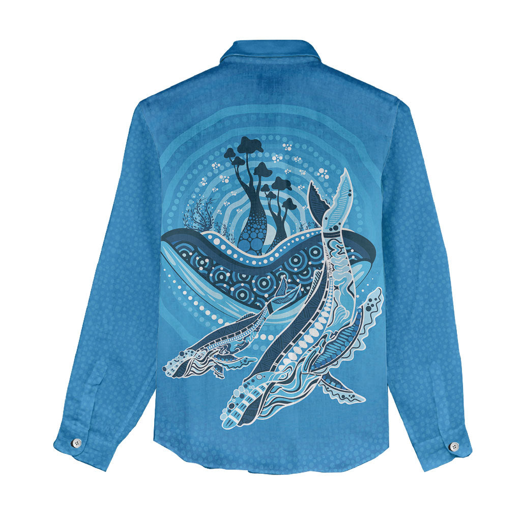 Aboriginal Ocean Whale Women Casual Shirt Dot Art Dreamtime Tree of Life