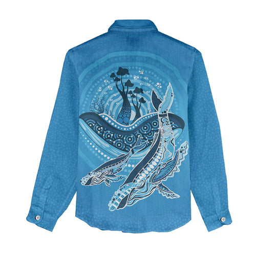 Aboriginal Ocean Whale Women Casual Shirt Dot Art Dreamtime Tree of Life