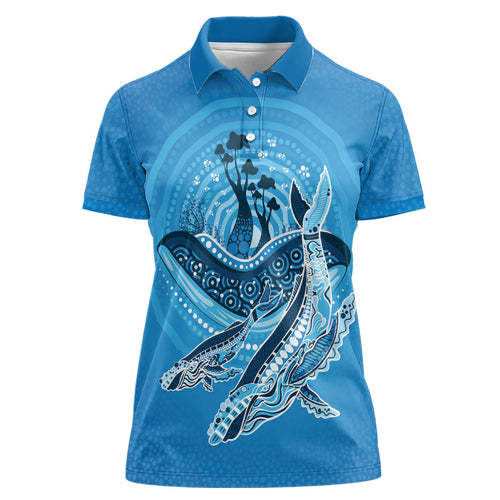 Aboriginal Ocean Whale Women Polo Shirt Dot Art Dreamtime Tree of Life