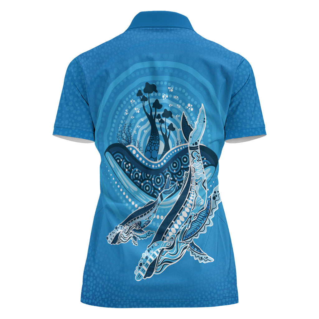 Aboriginal Ocean Whale Women Polo Shirt Dot Art Dreamtime Tree of Life
