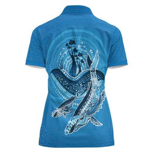 Aboriginal Ocean Whale Women Polo Shirt Dot Art Dreamtime Tree of Life
