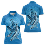 Aboriginal Ocean Whale Women Polo Shirt Dot Art Dreamtime Tree of Life
