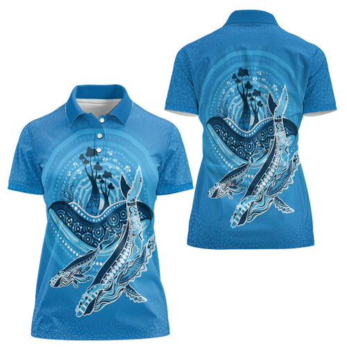 Aboriginal Ocean Whale Women Polo Shirt Dot Art Dreamtime Tree of Life