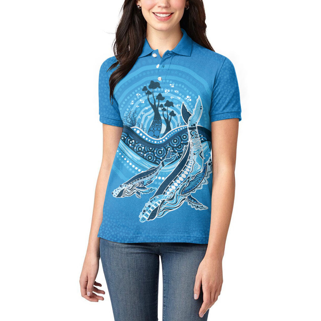 Aboriginal Ocean Whale Women Polo Shirt Dot Art Dreamtime Tree of Life