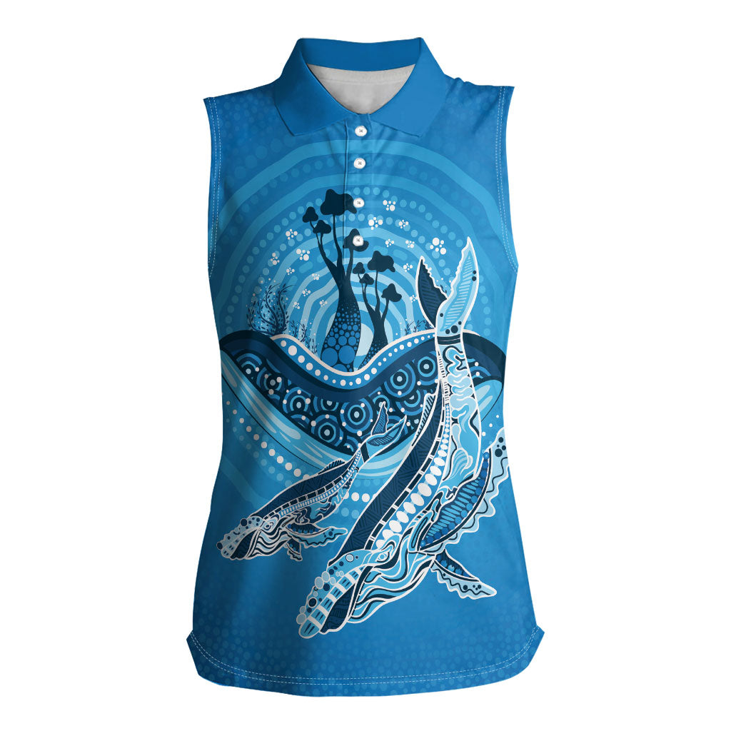 Aboriginal Ocean Whale Women Sleeveless Polo Shirt Dot Art Dreamtime Tree of Life
