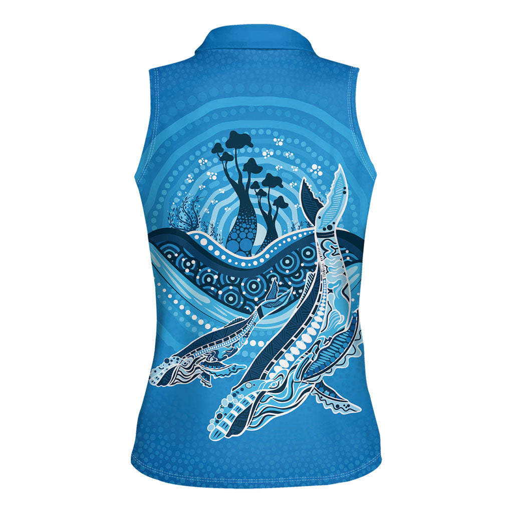 Aboriginal Ocean Whale Women Sleeveless Polo Shirt Dot Art Dreamtime Tree of Life