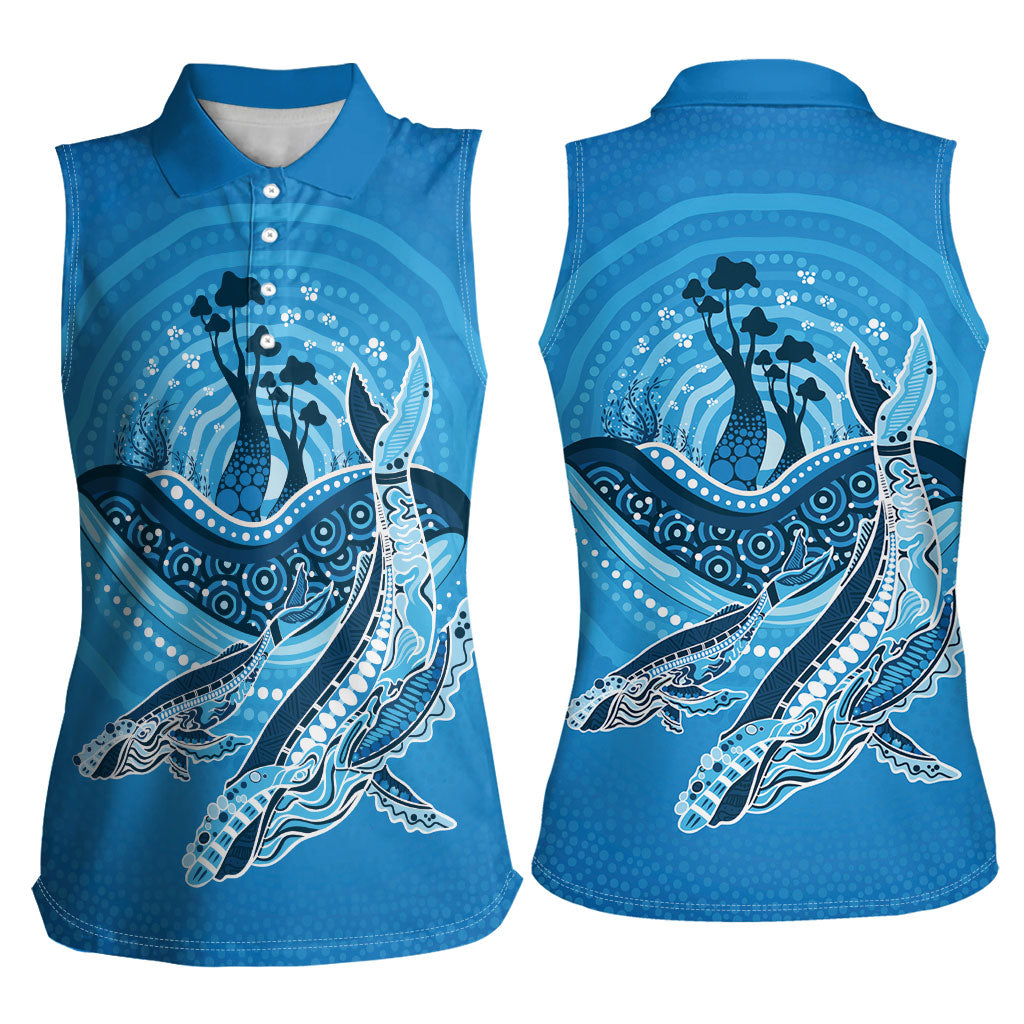 Aboriginal Ocean Whale Women Sleeveless Polo Shirt Dot Art Dreamtime Tree of Life