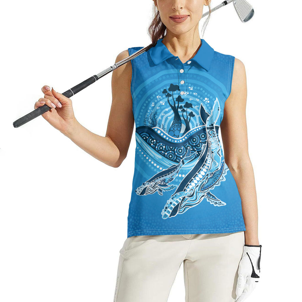Aboriginal Ocean Whale Women Sleeveless Polo Shirt Dot Art Dreamtime Tree of Life