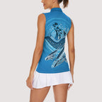 Aboriginal Ocean Whale Women Sleeveless Polo Shirt Dot Art Dreamtime Tree of Life
