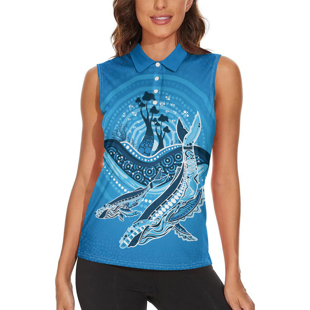 Aboriginal Ocean Whale Women Sleeveless Polo Shirt Dot Art Dreamtime Tree of Life