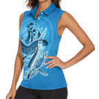Aboriginal Ocean Whale Women Sleeveless Polo Shirt Dot Art Dreamtime Tree of Life
