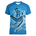 Aboriginal Ocean Whale Women V-Neck T-Shirt Dot Art Dreamtime Tree of Life