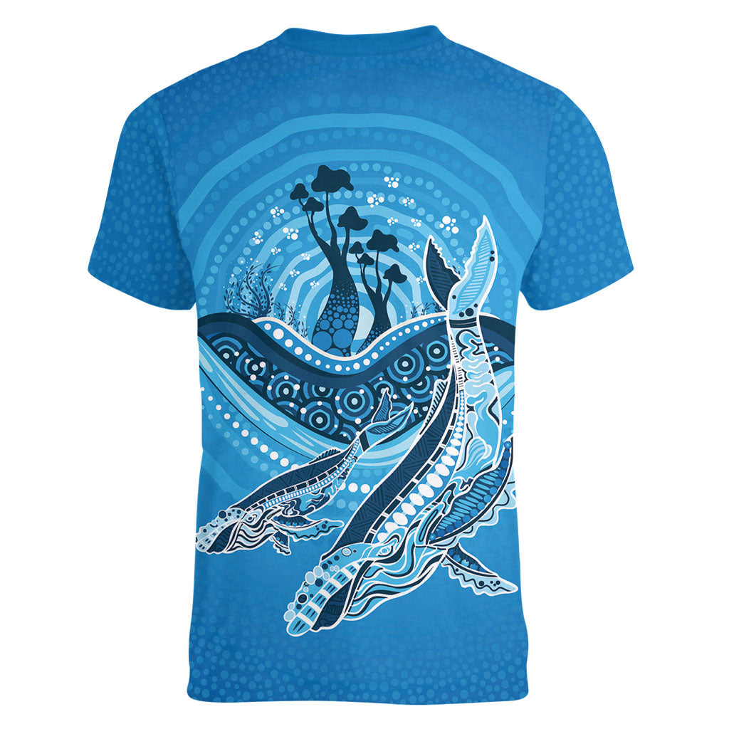 Aboriginal Ocean Whale Women V-Neck T-Shirt Dot Art Dreamtime Tree of Life