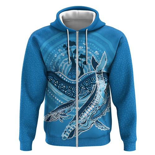 Aboriginal Ocean Whale Zip Hoodie Dot Art Dreamtime Tree of Life