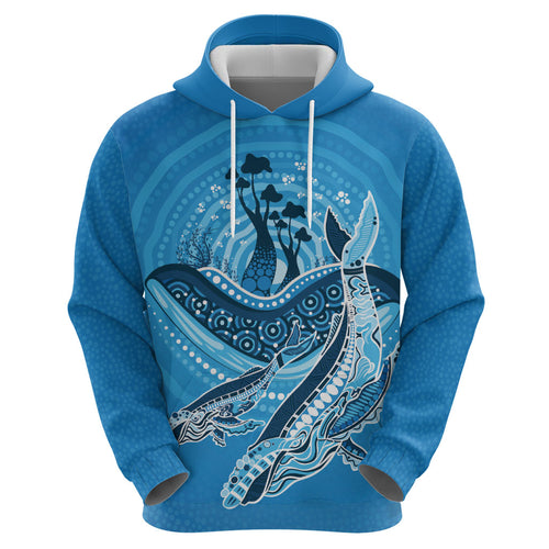 Aboriginal Ocean Whale Zip Hoodie Dot Art Dreamtime Tree of Life