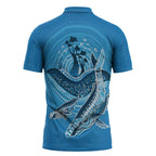 Aboriginal Ocean Whale Zipper Polo Shirt Dot Art Dreamtime Tree of Life