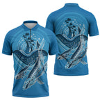 Aboriginal Ocean Whale Zipper Polo Shirt Dot Art Dreamtime Tree of Life
