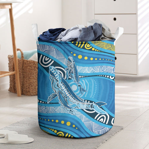 Aboriginal Ocean Whale Laundry Basket Dot Art Dreamtime Style