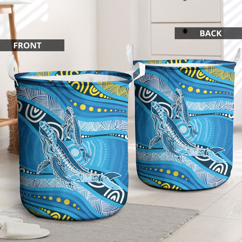 Aboriginal Ocean Whale Laundry Basket Dot Art Dreamtime Style