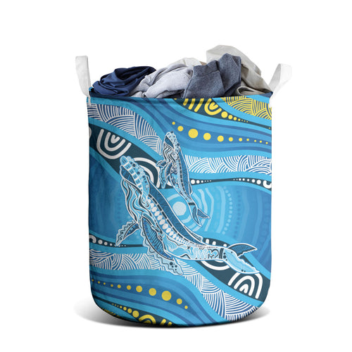 Aboriginal Ocean Whale Laundry Basket Dot Art Dreamtime Style
