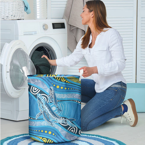 Aboriginal Ocean Whale Laundry Basket Dot Art Dreamtime Style