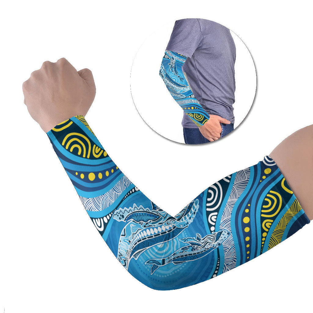 Aboriginal Ocean Whale Arm Sleeves Dot Art Dreamtime Style