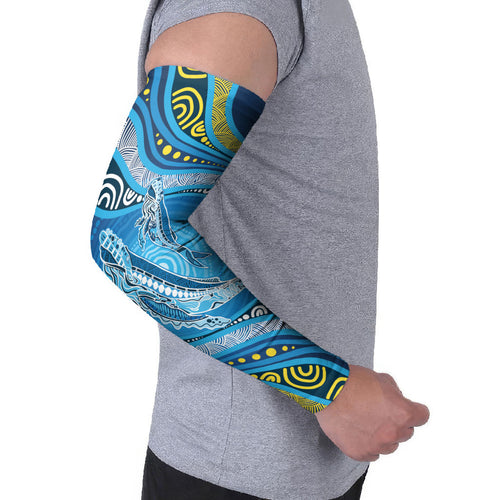 Aboriginal Ocean Whale Arm Sleeves Dot Art Dreamtime Style