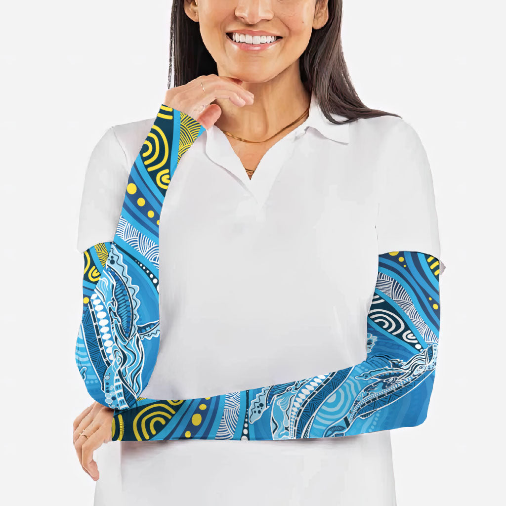 Aboriginal Ocean Whale Arm Sleeves Dot Art Dreamtime Style