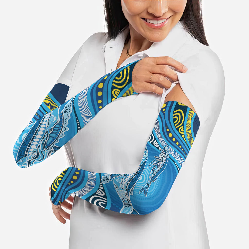 Aboriginal Ocean Whale Arm Sleeves Dot Art Dreamtime Style