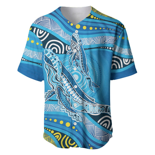 Aboriginal Ocean Whale Baseball Jersey Dot Art Dreamtime Style