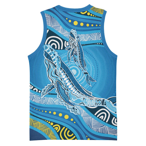 Aboriginal Ocean Whale Basketball Jersey Dot Art Dreamtime Style