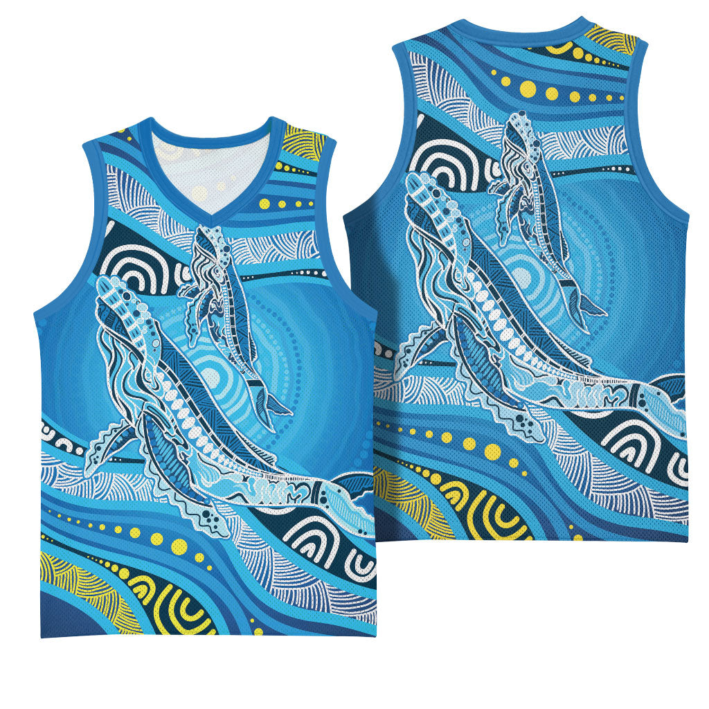 Aboriginal Ocean Whale Basketball Jersey Dot Art Dreamtime Style